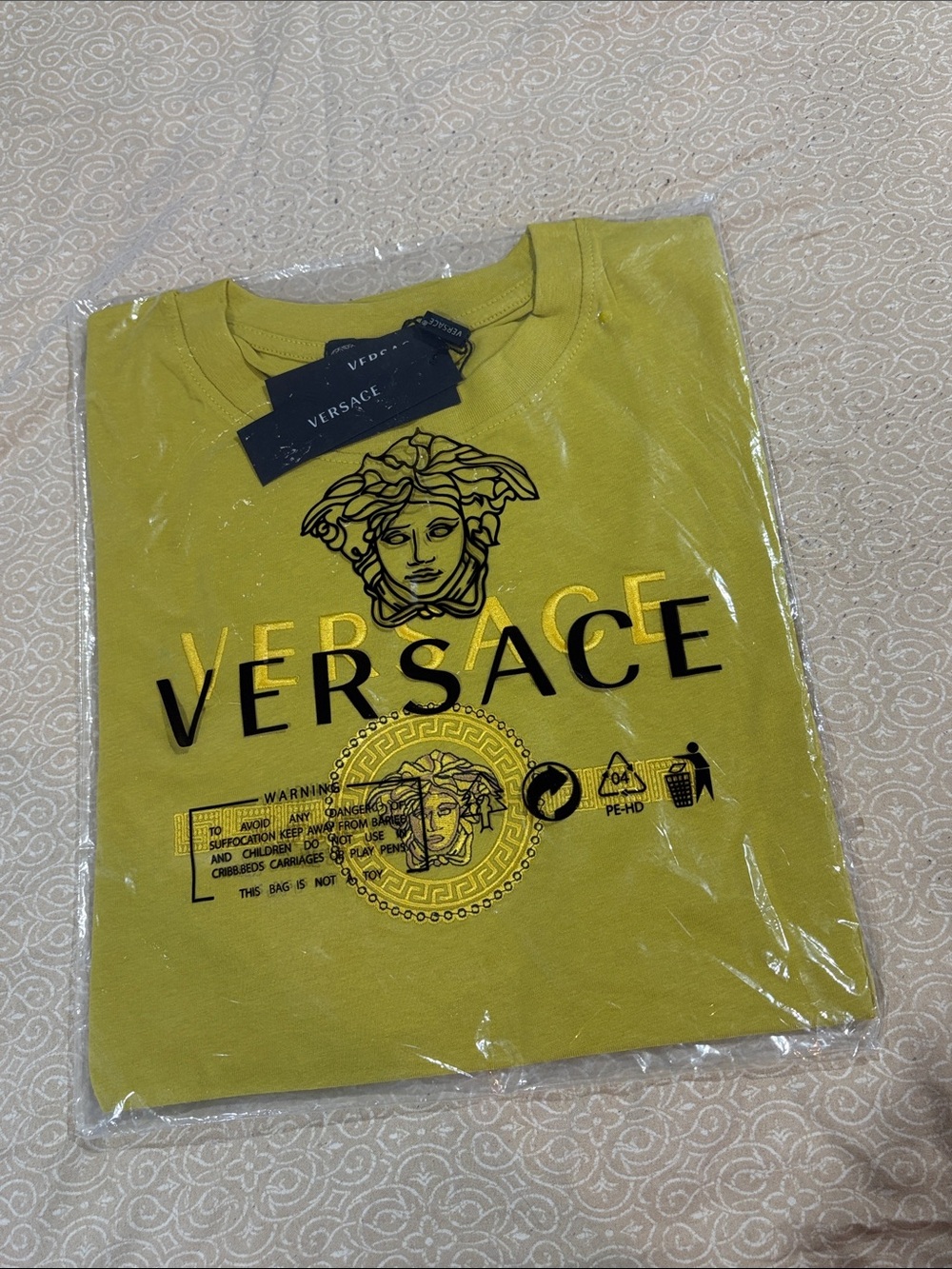 Versace Men's Yellow-Green Logo Short Sleeve Tee